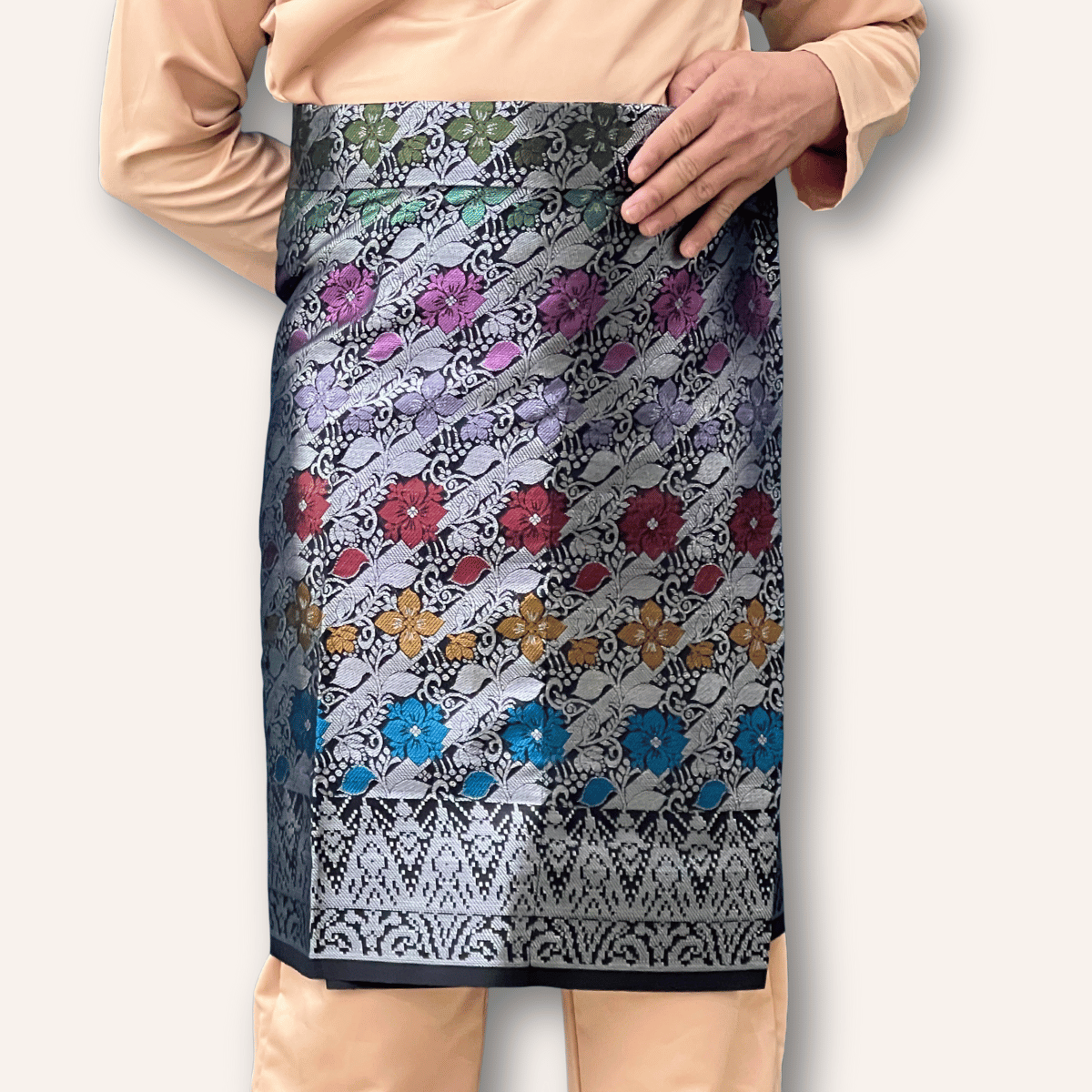 Sampin Instant Black Silver Multicolor Floral Dewasa Lelaki BS3