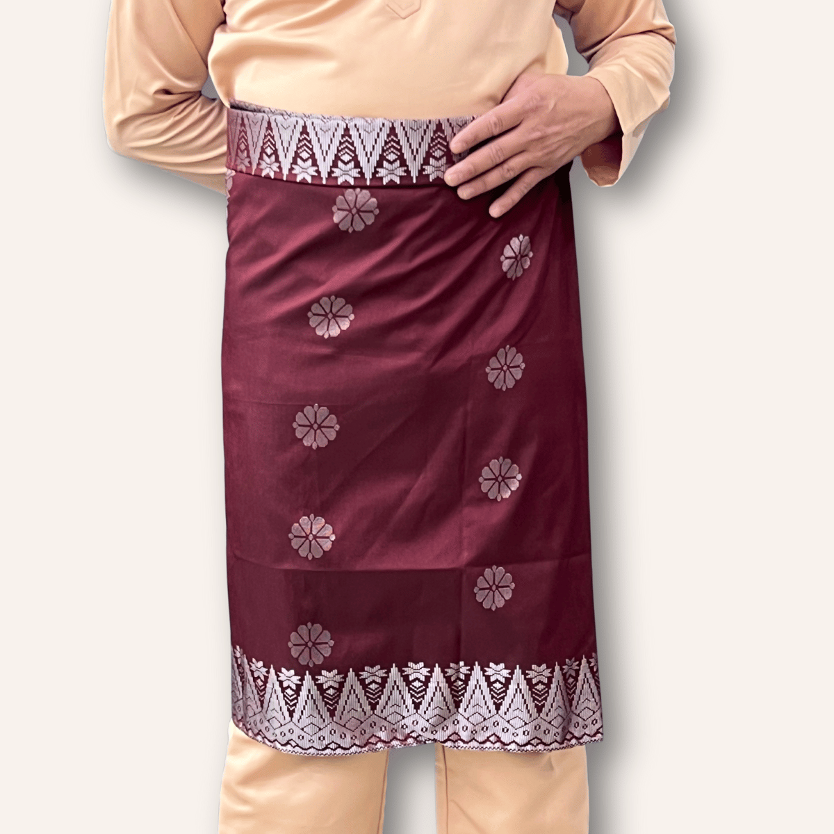 Bunga Tabur Sampin Instant Maroon Silver Pinggang 26-42 Raya 2026 IN-BUN6