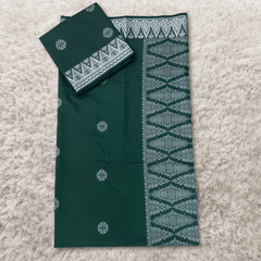 Songket Kain Pasang Bunga Green Silver Tabur Kebaya dan Baju Kurung Full Border 4.4 Meters