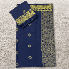 Songket Kain Pasang Bunga Navy Blue Gold Tabur Kebaya dan Baju Kurung Full Border 4.4 Meters