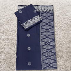 Songket Kain Pasang Bunga Navy Blue Silver Tabur Kebaya dan Baju Kurung Full Border 4.4 Meters