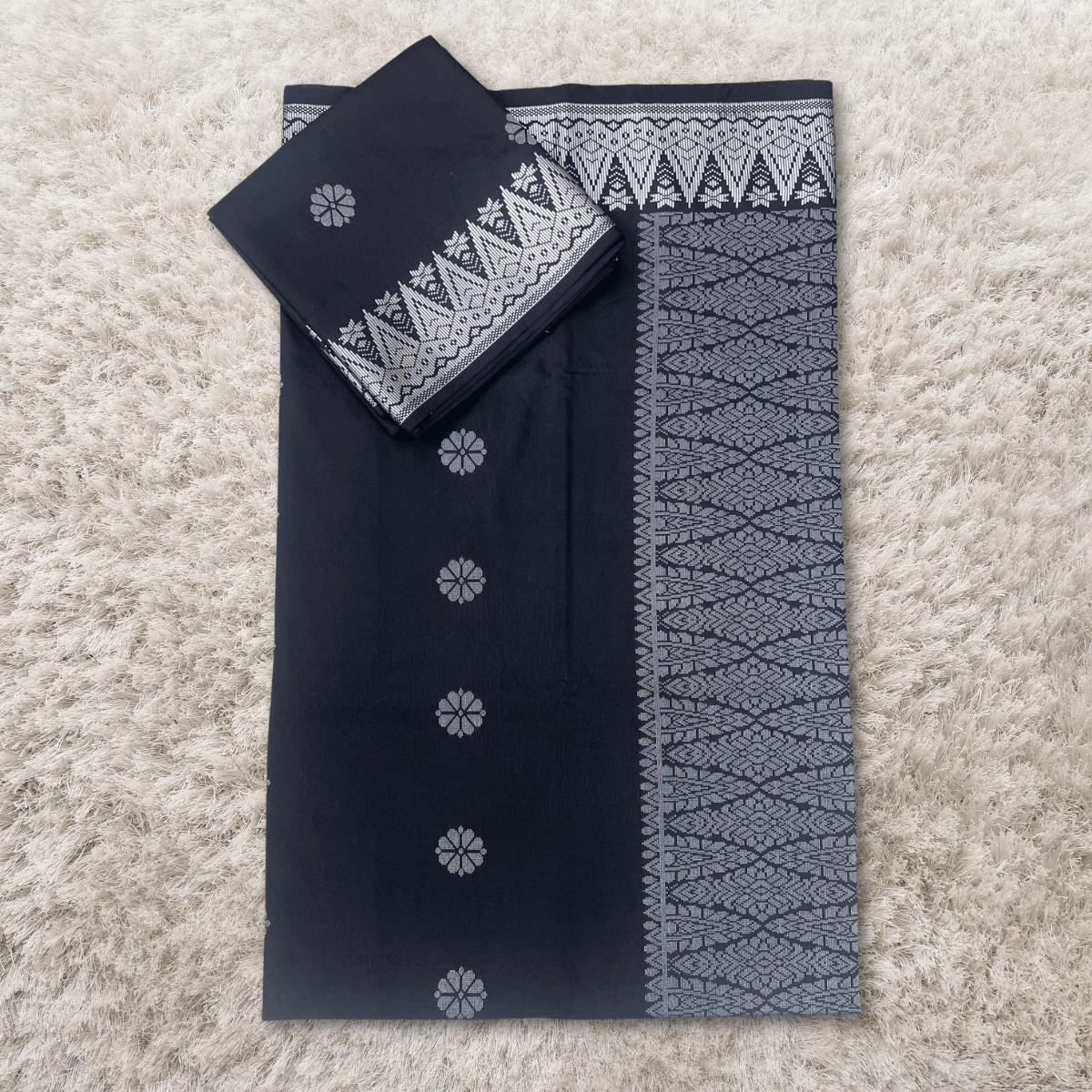 Songket Kain Pasang Bunga Black Silver Tabur Kebaya dan Baju Kurung Full Border 4.4 Meters