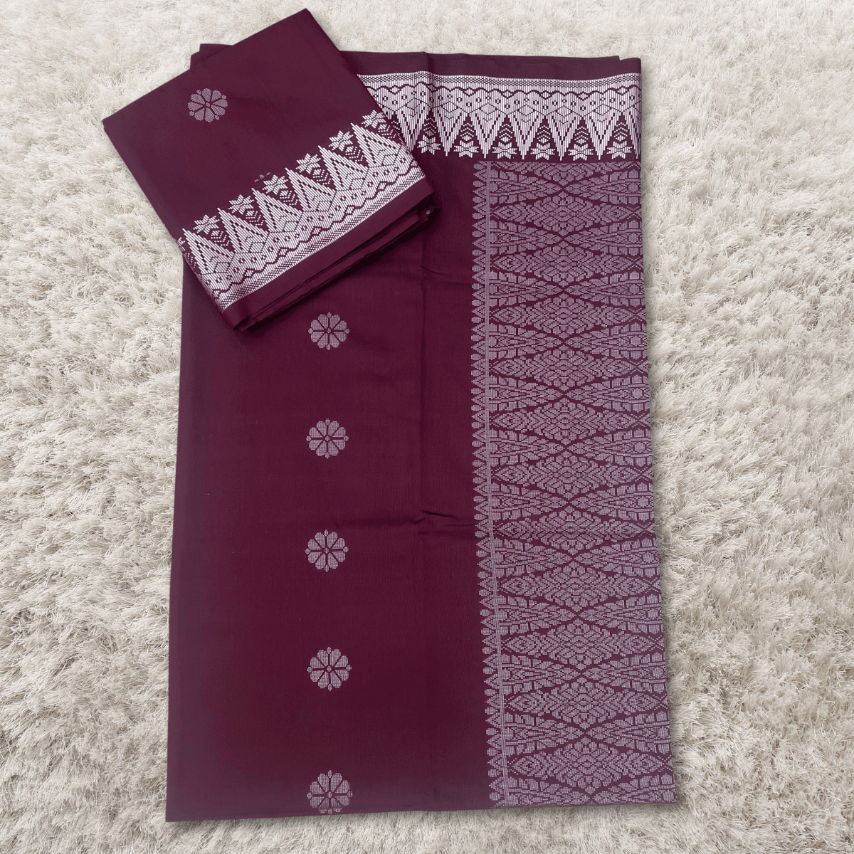 Songket Kain Pasang Bunga Maroon Silver Tabur Kebaya dan Baju Kurung Full Border 4.4 Meters