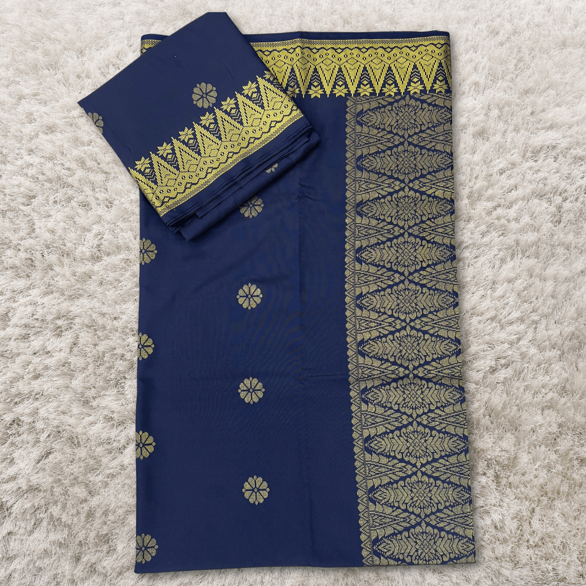 Songket Kain Pasang Bunga Navy Blue Gold Tabur Kebaya dan Baju Kurung Full Border 4.4 Meters