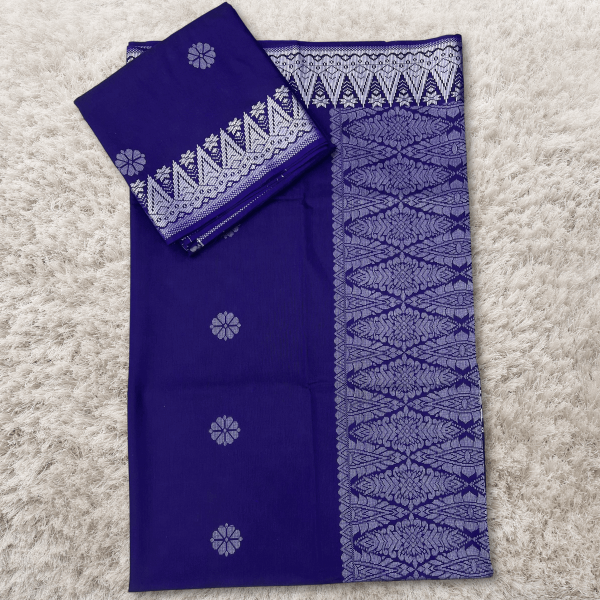 Songket Kain Pasang Bunga Royal Blue Silver Tabur Kebaya dan Baju Kurung Full Border 4.4 Meters
